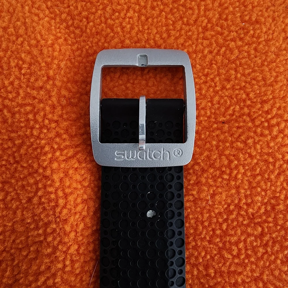 Swatch Silver Chronograph Watch with Black Strap